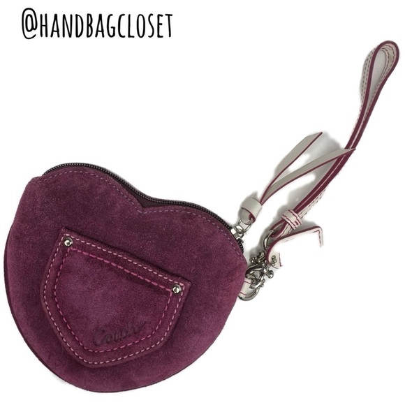 Coach Ombre Heart Leather and Suede Keychain Key Chain Charm Fob & Coin Bag Set - Picture 4 of 14